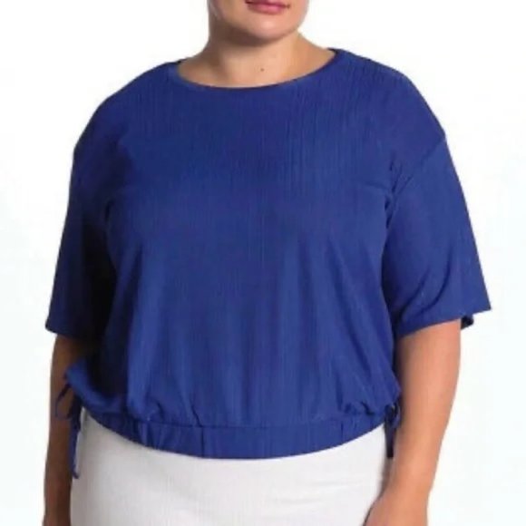 Eloquii Tops - Eloquii Blue Striped Blouson Side Tie Top size 14/16